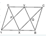 In Figure, X ,Y
are the mid-points of opposite sides A B
and D C
of a parallelogram A B C DdotA Y
and D X
are joined intersecting inP ; C X
and B Y
are joined intersecting in Qdot
Show that 

DXBY is a parallelogram,
 P X Q Y
is parallelogram.