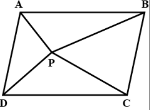 In Figure, P
is a point
  in the interior of a parallelogram A B C Ddot
Show that
 a r( A P B)+a r( P C D)=1/2a r\ (|