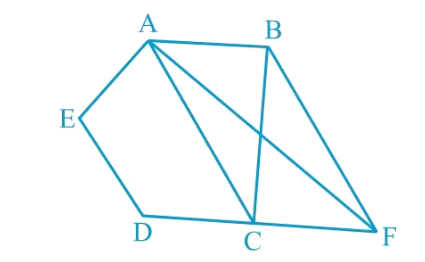 In Figure, A B C D E\ 
is a pentagon. A line through B
parallel to
  A C
meets D C
produced at
  Fdot
Show that:
 a r\ ( A C B)=a r\ ( A C F)

 a r\ (A E D F)=a r\ (A B C D E)