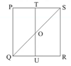 In Figure, P Q R S
is a square
  and T\ a n d\ U
are,
  respectively, the mid-points of P S\ a n d\ Q R
. Find the
  area of  O T S\ 
if P Q=8\ c mdot