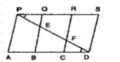 In Figure, P S D A
is a
  parallelogram in which P Q=Q R=R S\ a n d\ A P  B Q  C Rdot
Prove that a r\ (\ P Q E)=\ a r\ (\ C F D)dot