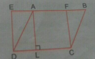 In Figure, A B C D
is a parallelogram and E F C D
is a rectangle. Also A L|D Cdot
Prove that :
 a r(A B C D)=a r(E F C D)

 a r(A B C D)=D CxxA L