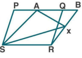 In Figure, P Q R S
and A B R S
are parallelograms and X
is any point on side B Rdot
Show that :
 a r(^(gm)P Q R S)=a r(^(gm)A B R S)

 a r(A X S)=1/2a r( P Q R S)