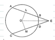 Two equal chords A B
and C D
of a circle with centre O
, when produced meet at a point E ,
as shown in Figure, Prove that B E=D E
and A E=C Edot