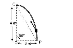 चित्र में दिखाई गई एक दीर्घ वृत्ताकार पटरी (rail) PQ ऊर्ध्व तल में स्थित है तथा दूरियाँ OP = 3 m  और OQ = 4 m हैं । 1kg द्रव्यमान के एक गुटके को पटरी पर P से Q तक 18 N बल से खींचा जाता है, बल की दिशा सदैव रेखा PQ के समान्तर है (चित्र देखिये) । घर्षण के कारण होने वाली क्षति को नगण्य मानते हुए गुटके के बिन्दु Q पर पहुँचने पर उसकी गतिज ऊर्जा (nxx 10)  जूल है I n का मान है (गुरुत्वीय त्वरण का मान = 10