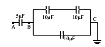 In the given circuit if point C is connected to the earth and a potential of + 2000 V is given to point A, the potential at B is :-