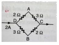 चालकों की एक प्रणाली में 2A की धारा प्रवाहित होती है जैसा कि चित्र में‌ दिखाया गया है। विभवांतर (V(A)-V(B)) होगा