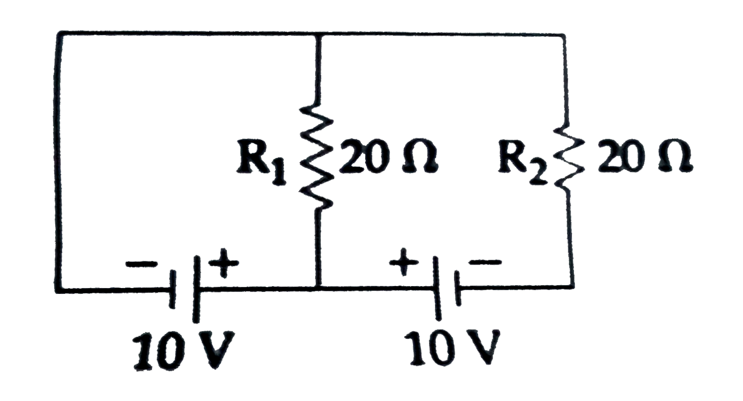 In the given circuit the cells have zero internal resistance. The currents (in Amperes) passing through resistance R(1) and R(2) respectively, are :