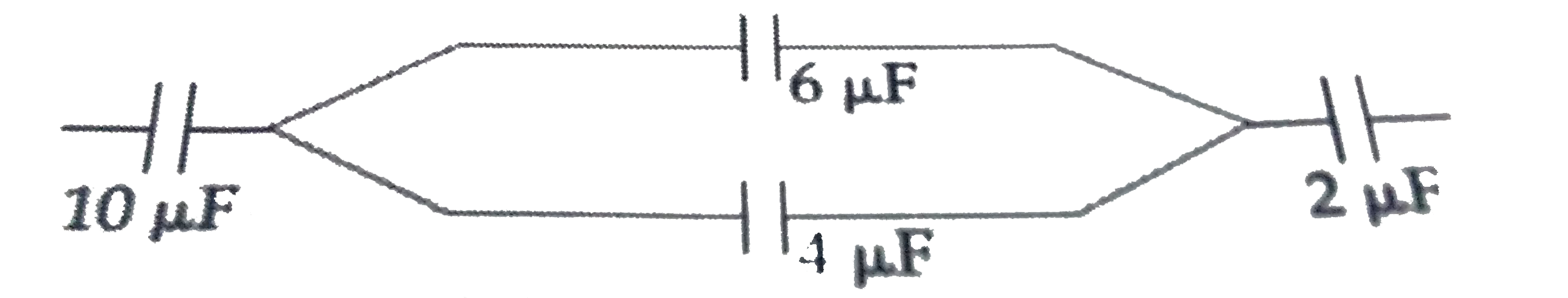 In the figure shown below ,the charge on the left plate of the 10mu F capacitor is -30 mu C.The charge on the right plate of the 6 muF capactior is :