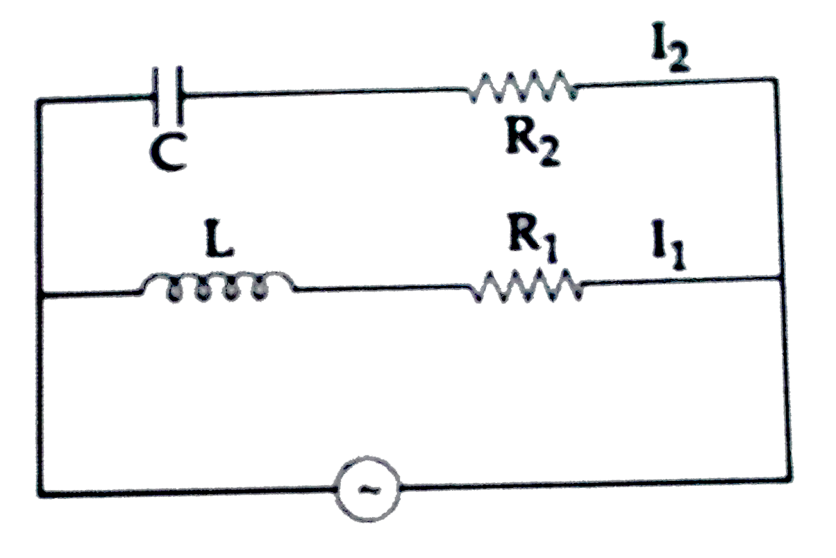 In the value circuit, C=(sqrt(3))/(2)muF,R2=20Omega, L=sqrt(3)/(10)H, and R1=10Omega .Current in L-R1 path is I1 and in C-R2 path it is I2. The voltage of A.C source is given by, V=200sqrt(2)sin(100t) volts. The phase difference between I2 and I1 is :