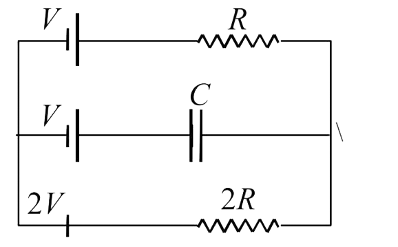 In the given circuit, with steady current, the potential drop across the capacitor must be