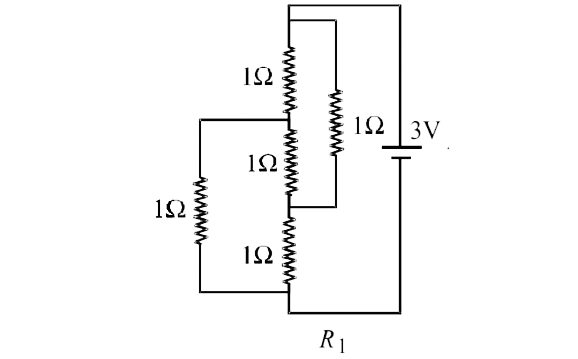 Figure shows three resistor configurations R1,R2 and R3 connected to 3V battery. If the power dissipated by the configuration R1,R2 and R3 is P1, P2 and P3, respectively. Then -