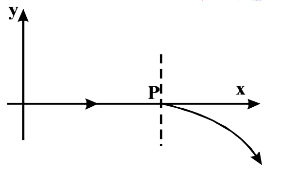 For a positively charged particle moving in a x-y plane initially along the x-axis , there is a sudden change in its path due to the presence of electric and//or magnetic fields beyond p . The curved path is shown in the  x- y plane and is found to be non - circular. Which one of the following combinations is possible ?