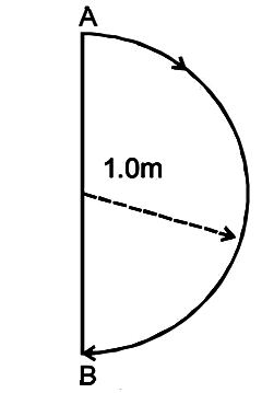 In 1.0 s, a particle goes from point A to point B , moving in a semicircle of radius 1.0 m  (see figure ). The magnitude of the average velocity