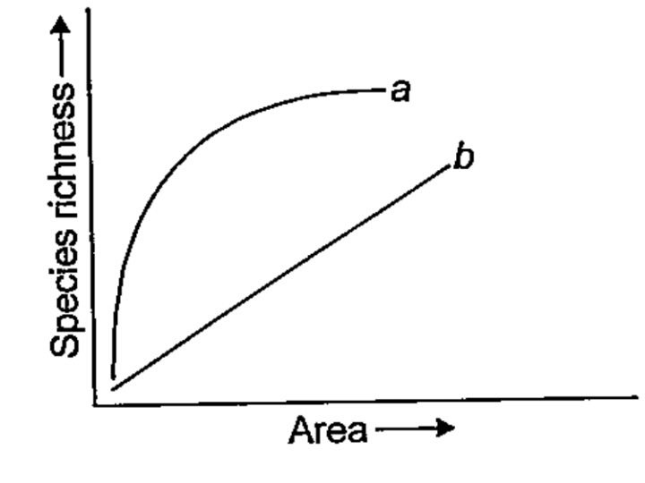 The graph shows species area relationship.   If b denotes  the relationship on log scale.   Describe a and b.