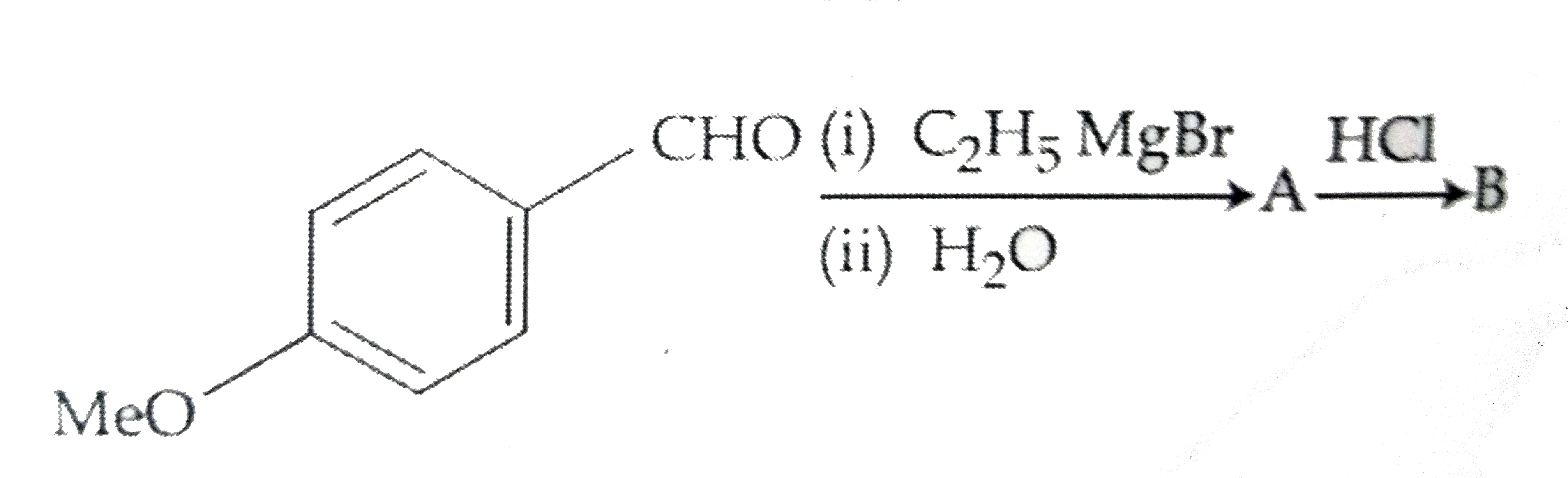 The major product B formed in the following reaction sequence is :