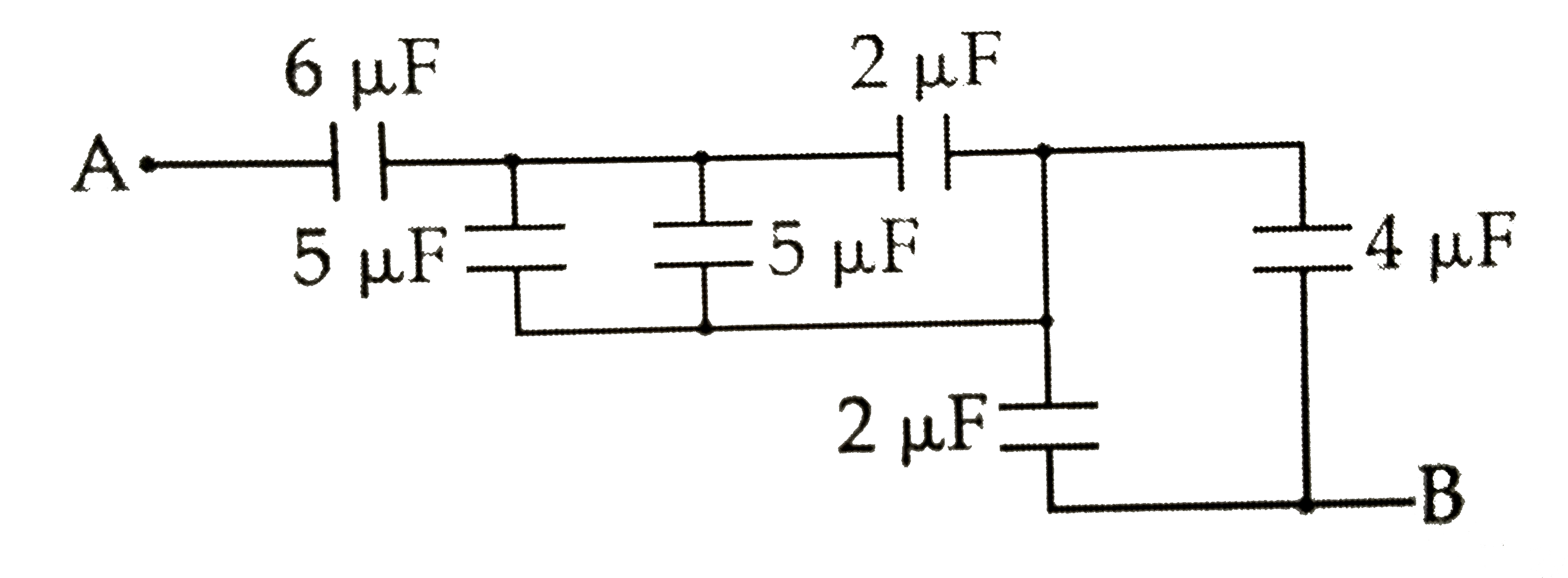 The equivalent capacitance  between A and B in the circuit given below , is :