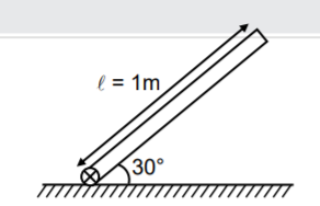 A rod of length 1 m is released from rest as shown in the figure below:  If omega of rod is sqrtn at the moment it hits the ground, then find n.