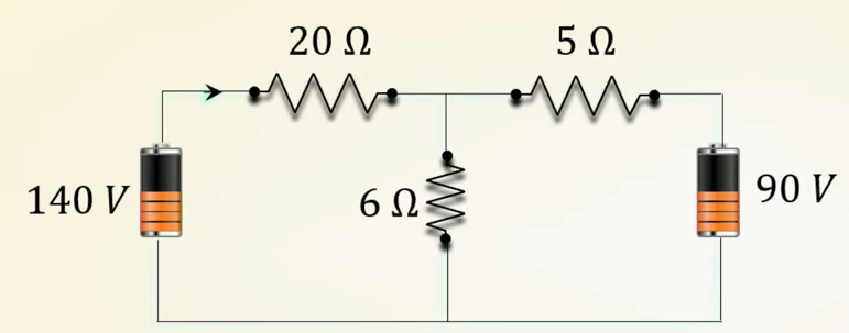 In the given circuit,find the current through 6 Omega resistance