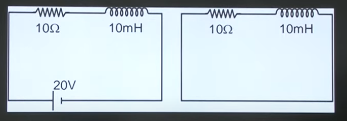 Battery is connected to a resistor and a inductor for a long time as shown in figure then battery is removed and short circuited. Find the current in the circuit after 1ms after battery get removed.