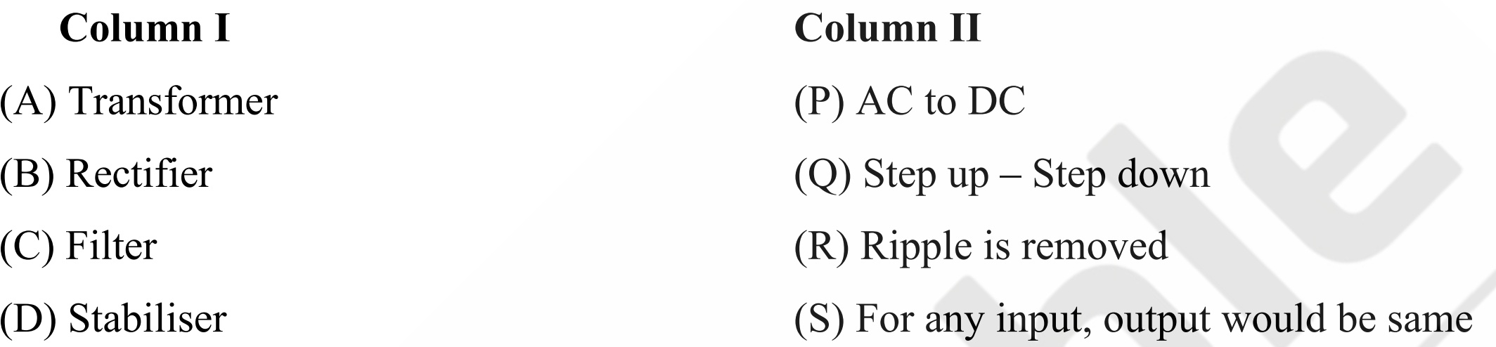 Match the column I and column II.