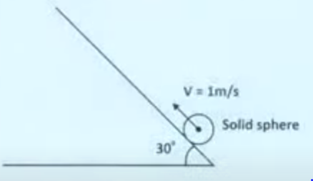a solid sphere of mass 2 kg and radius 0.5 m is projected from point A on a rough inclined plane as shown in figure. If it rolls without sliding find time taken to reach again at A is?