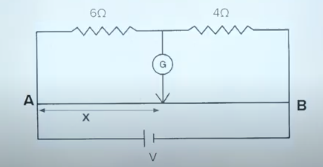 In given setup if there is no deflection in galvanometer then find value of x. Total length of wire AB is 78cm