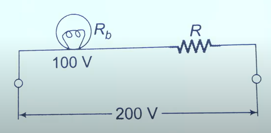 A bulb with rating 100 V, 500 W is to be connected in series with an unknown resistance and a battery of 200 volts. What must be the value of this unknown resistance such that the bulb still dissipates 500W.