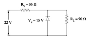 The value of power dissipated across the zener diode (V (z) = 15 V)  connected in the circuit as shown in the figure is x xx 10 ^(-1)  watt.      The value of x, to the nearest integer, is