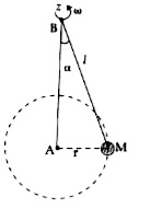 A mass M hangs on a massless rod of length l which rotates at a constant angular frequency. The mass M moves with steady speed in a circuilar path of constant radius. Assume that the system is in steady circular motion with constant angular velocity omega. The angular momentum of M about point A is L(A), which lies in the positive z direction and the angular momentum of M about point B is L(B). The correct statement for this system is :