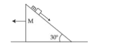 A block of mass m slides on the wooden wedge, which in turn slides backward on the horizontal surface. The acceleration of the block with respect to the wedge is :   Given m = 8 kg, M = 16 mg    Assume all the surfaces shown in the figure to be frictionless.
