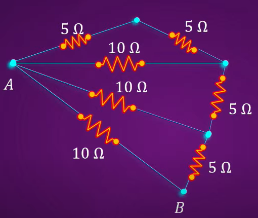 Calculate equivalent resistance between A and B