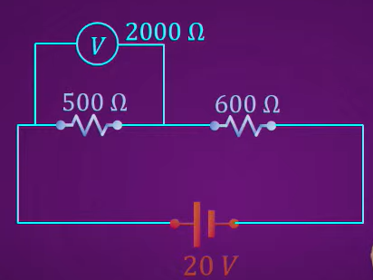 In circuit shown, when a voltmeter of resistance 2000ohm is connected across 500ohm its reading is