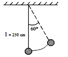 A pendulum is suspended by a string of length 250 cm. The mass of the bob of the pendulum is 200 g. The bob is pulled aside until the string is at 60° with vertical as shown in the figure. After releasing the bob, the maximum velocity attained by the bob will be ms^(-1)? (if g = 10 m/s^2)