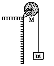 A uniform disc with mass M = 4 kg and radius R = 10 cm is mounted on a fixed horizontal axle as shown in figure. A block with mass = 2 kg hangs from a massless cord that is wrapped around the rim of the disc. During the fall of the block, the cord does not slip and there is no friction at the axle. The tension in the cord is  N.   (Take g=10ms^(-2))