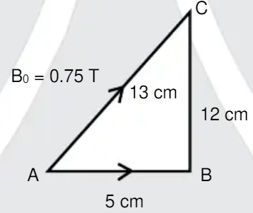 A right angle triangle has current of 2A. The edge length are shown in the diagram, magnetic field in acting in the plane of triangle parallel to wire AC. The magnetic force on the wire AB.
