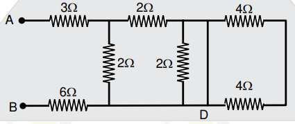 In the given circuit, the equivalent resistance between the terminal A and B isOmega.