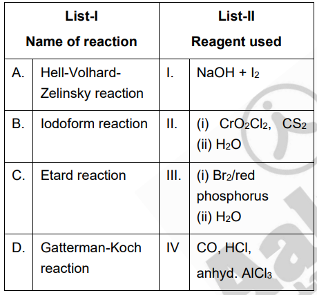 Match List-I with List-II.      Choose the correct answer from the options given below: