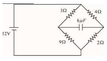 In the circuit shown , the energy stored in the capacitor is nmuj. The value of n is