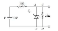 In the given circuit,the breakdown voltage of the Zener diode is