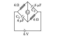 A galvanometer (G) of 2Omega resistance is connected in the given circuit.The ratio of charge stored in C(1) and C(2) is :