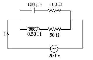दिए  गए  परिपथ में प्रत्यावर्ती धारा स्त्रोत की आवृत्ति omega=100