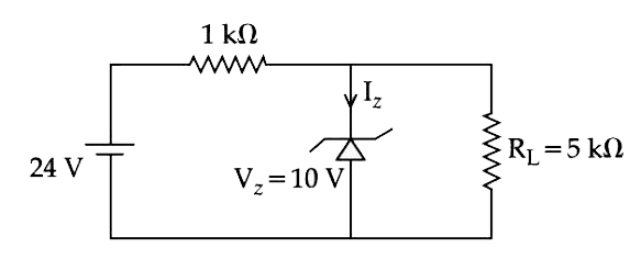 दिए गये परिपथ में जेनर डायोड पर शक्ति (p)  mW वाट है।