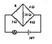 दिए गए परिपथ में, धारामापी  द्वारा मापा गया धारा का मान A होगा, जब 10Omega वाले प्रतिरोध में कोई धारा प्रवाहित नहीं होती है।