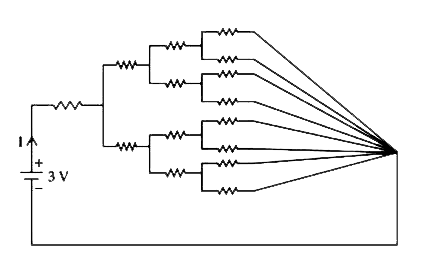 चित्र में प्रदर्शित सभी प्रतिरोधों में प्रत्येक का मान 1Omega  है। धारा 'I' का मान a/5  A है। a का मान  होगा।
