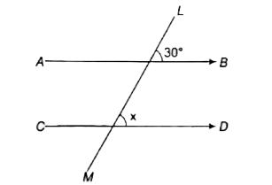 AB || CD और CM एक तिर्यक रेखा है। x का मान होगा