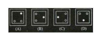 Four figures (A), (B), (C ) and (D) have been given in each question. Of these four figures, three figures are similar in some way and one figures is difficrent. Select the figure which is difficrent and write your answer only in English letters (i.e. A, B, C and D) in the given box.