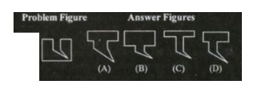 One part of square is on the left-hand side and the other one is among the four figures (A), (B), (C ) and (D) on the right-hand side. Find the figure on the right-hand side that completes the square. Write the letter given below that figure in the given box.