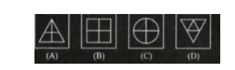 Four figures (A), (B), (C ) and (D) have been given in each question. Of these four figures, three figures are similar in some way and one figure is different. Select the figure which is different and write your answer only in English letters (i.e., A, B, C and D) in the given box.