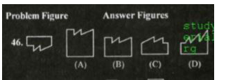 One part of a square is on the left-hand side and the other one is among the four figures (A), (B), (C ) and (D) on the right-hand side. Find the figure on the right-hand side that completes the square. Write the letter given below that figure in the given box.